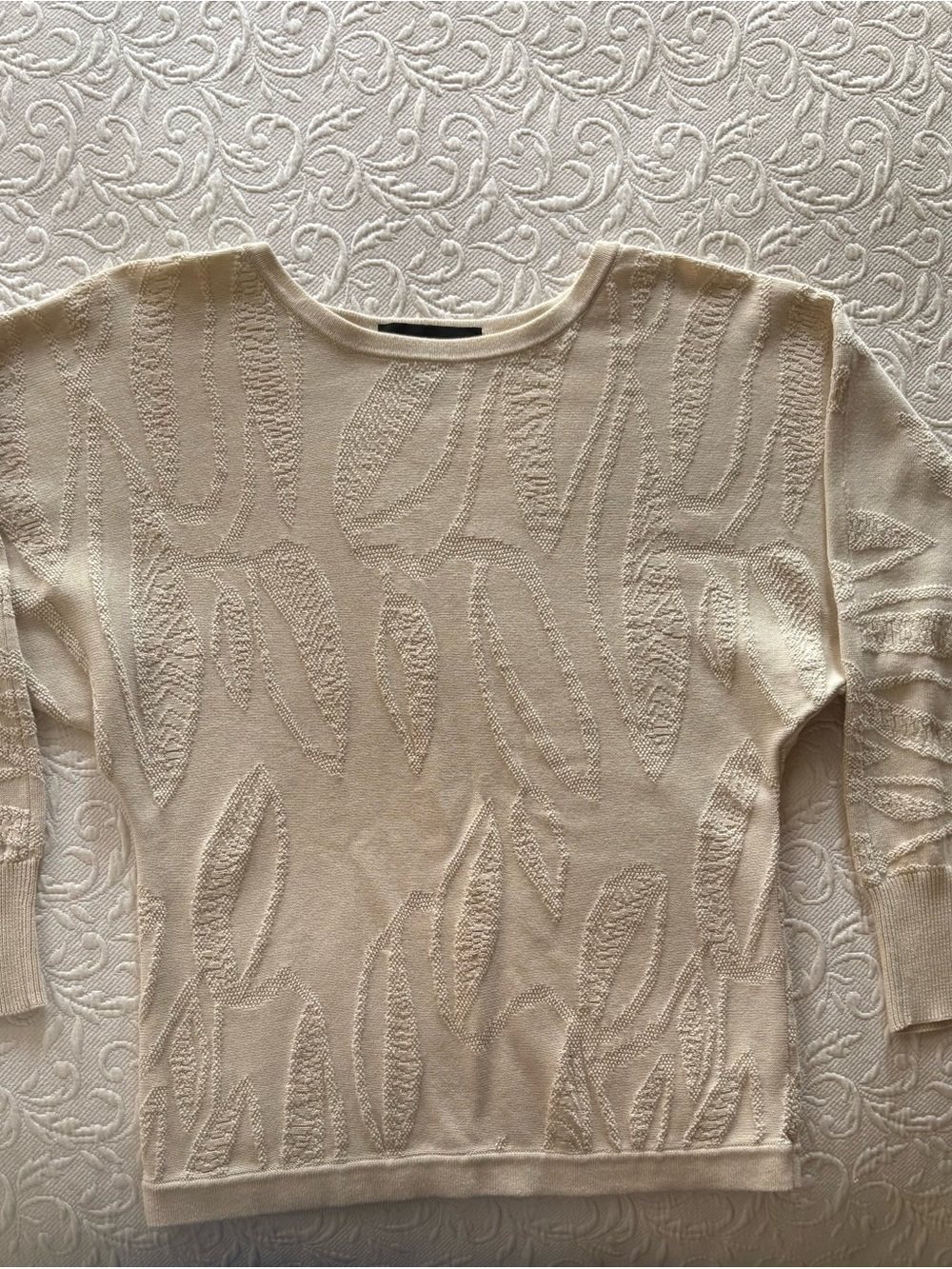 Textured Cream Crewneck Sweater for Women